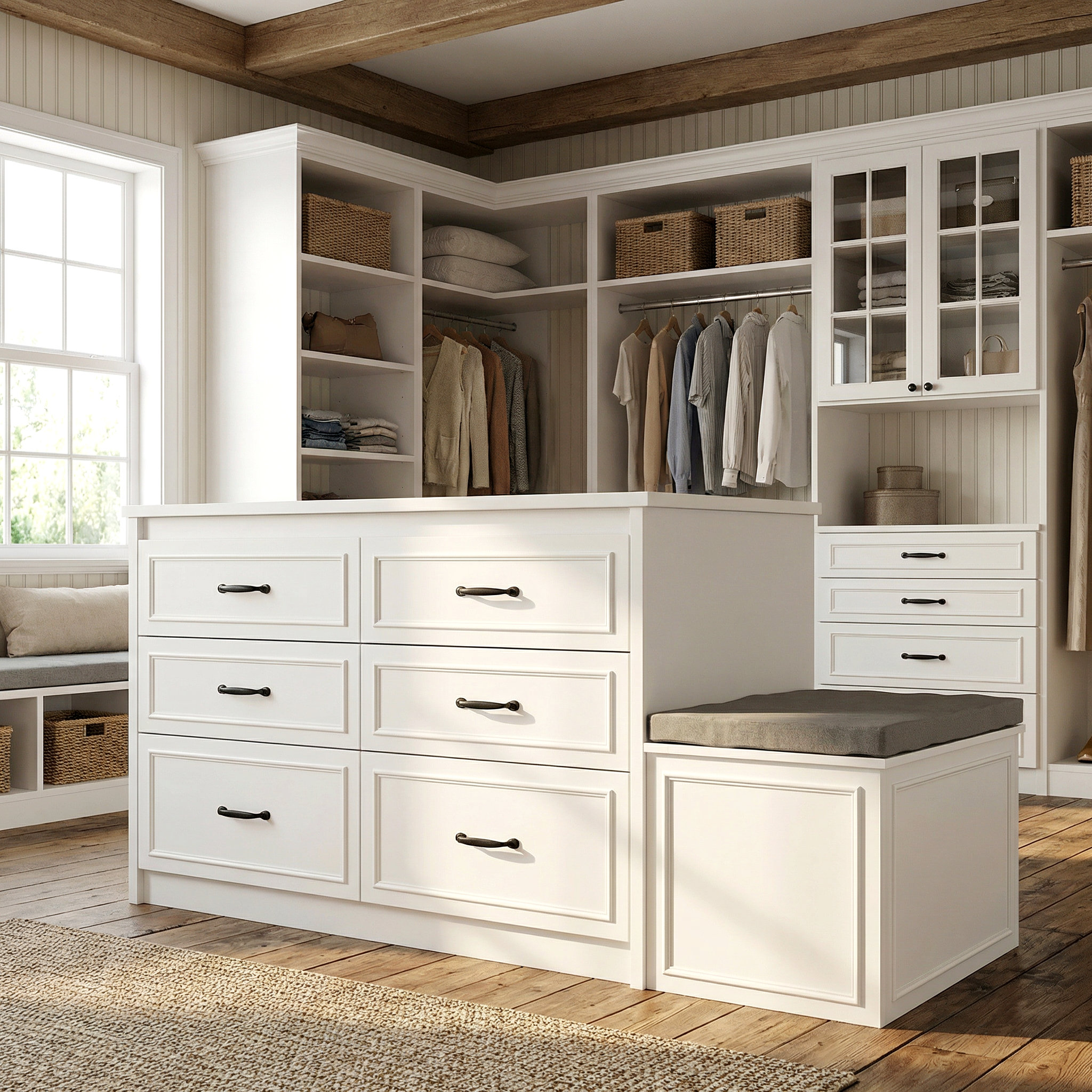 Latitude Run® 12-Drawer Closet Island With Built-In Shoe Bench